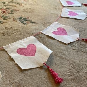 Festive Valentines Day Love Heart Glitter Burlap Tassel Pennant Banner Doorway